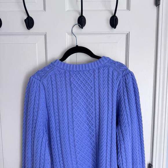 J.Crew Cable-Knit Puff-Sleeve Crewneck Sweater in Fresh Orchid sz L - Picture 7 of 10